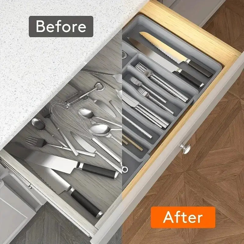 Upgradation Adjustable Flatware And Tableware Organizer Plastic Multifunction Drawer Organizer For Kitchen Utensils