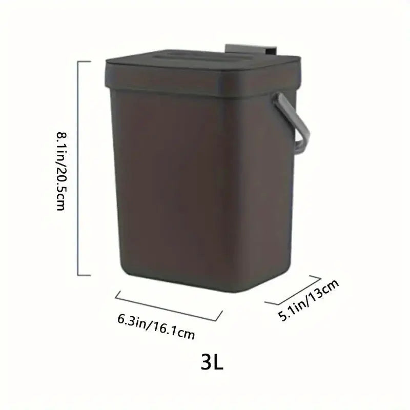 Simples Market 3L space-saving trash can with quiet-close lid, brown plastic for kitchen or office.