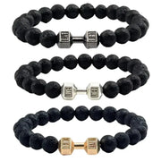 Natural Black Volcanic Lava Stone Dumbbell Bracelet With Matte Beads For Men And Women Fitness Jewelry