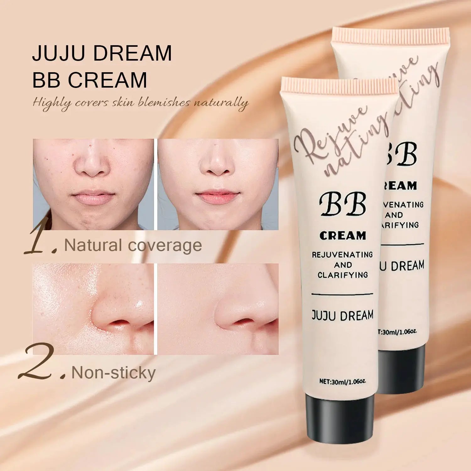 Juju Dream BB Cream Primer and Foundation for Dry Skin Moisturizing Oil Control Long Lasting Dewy Finish
