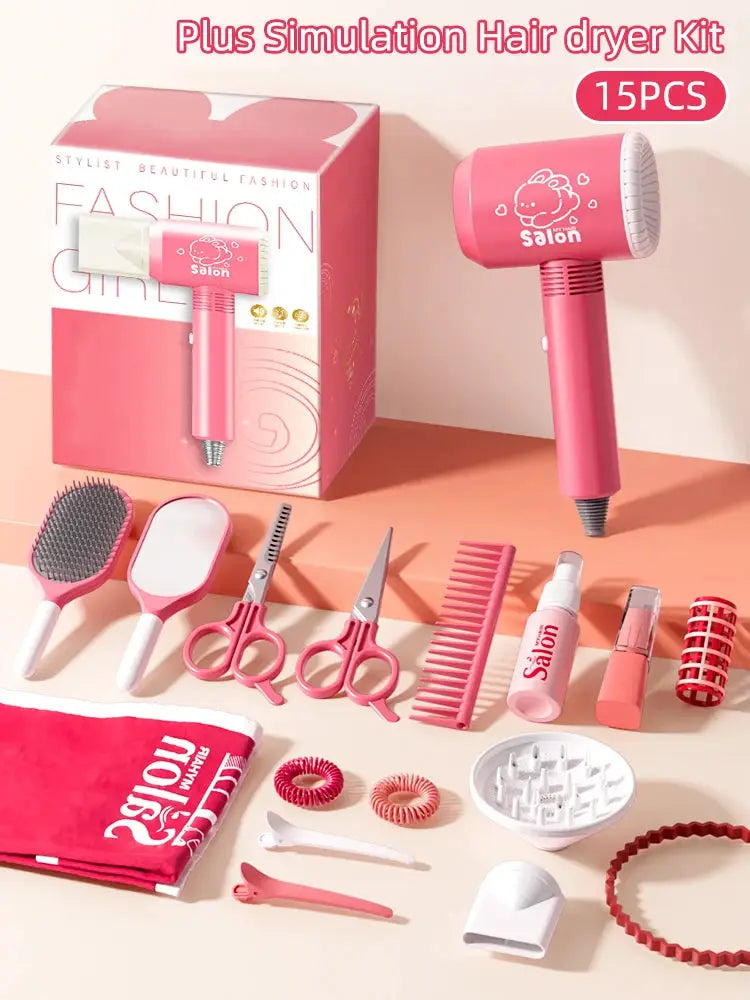 Kids Makeup Toys Simulation Haircut Kit With Hair Dryer Realistic Role Play Educational Toys For Girls Pretend Play Gift