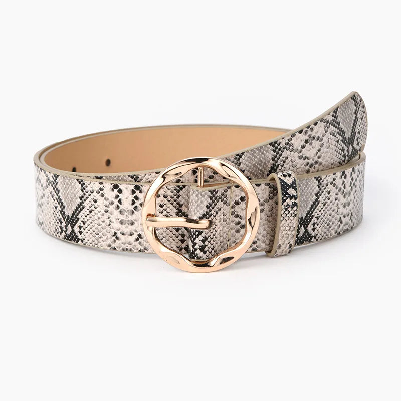 VividModa Leopard Snake Zebra Snakeskin Belt With Golden Circle Pin Buckle For Dresses Jeans And Suits