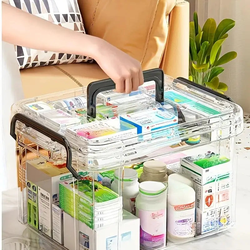 Modern Waterproof PVC Medicine Storage Box With Double Layer And Stackable Design Flip Top Closure Rectangle Shape