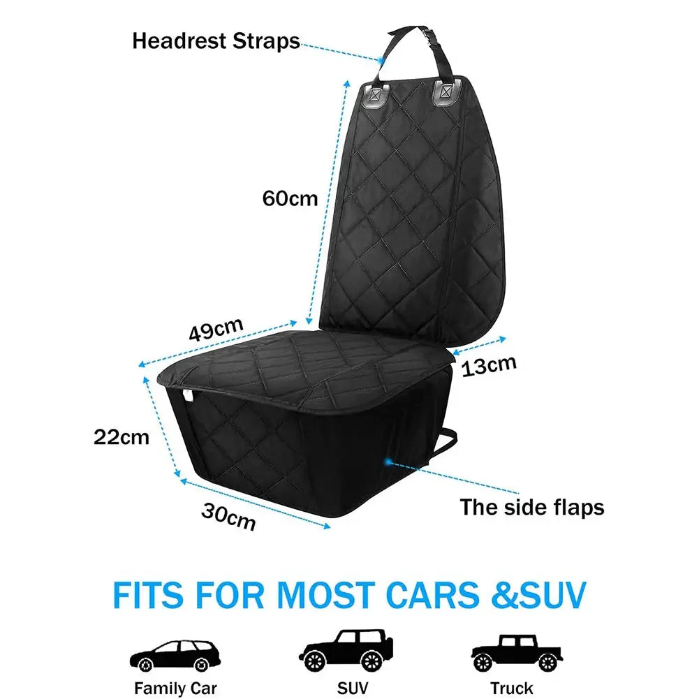 Dog car front seat cover by Simples Market, black quilted, waterproof, non-slip