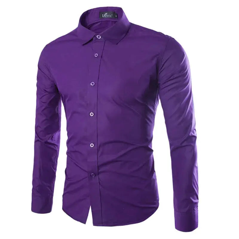 Simples Market men's purple solid-color long-sleeve shirt, casual button-down