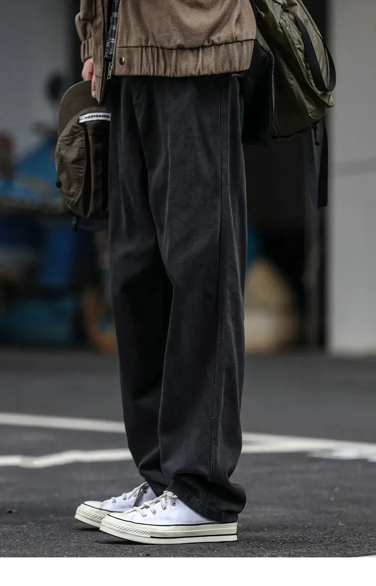 Simples Market men's cargo pants, black baggy straight-leg streetwear trousers.