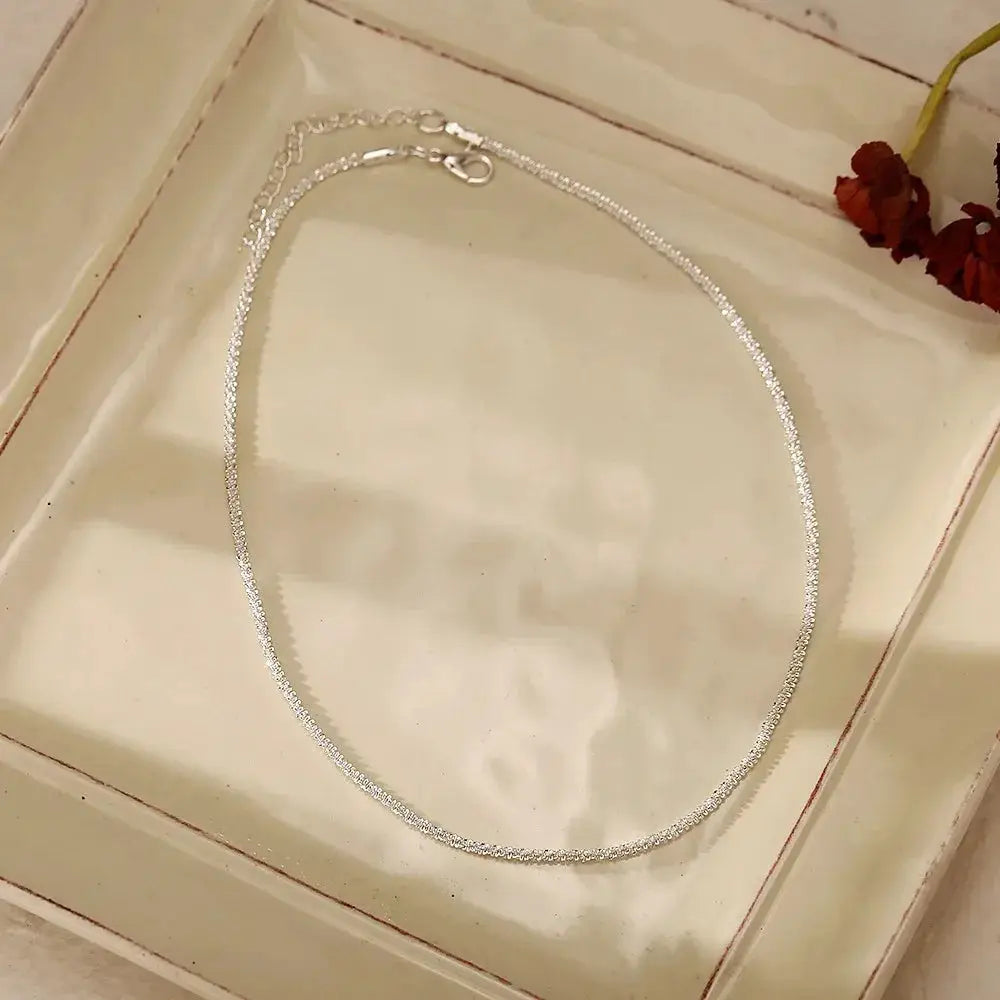 Silver Sparkling Clavicle Chain Necklace for Women and Girls Choker Style Korean Wedding Party Jewelry Accessories