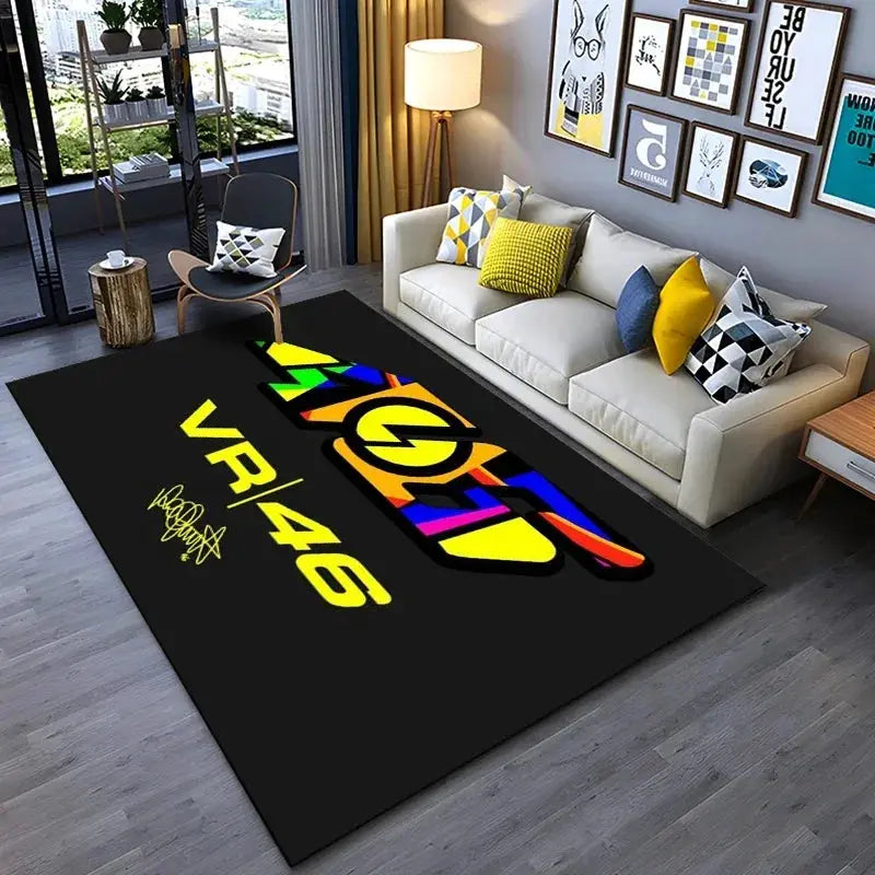 Doctor Cartoon Head Yellow Racing Theme Rug With Number 46 Signature For Living Room And Bedroom Decor