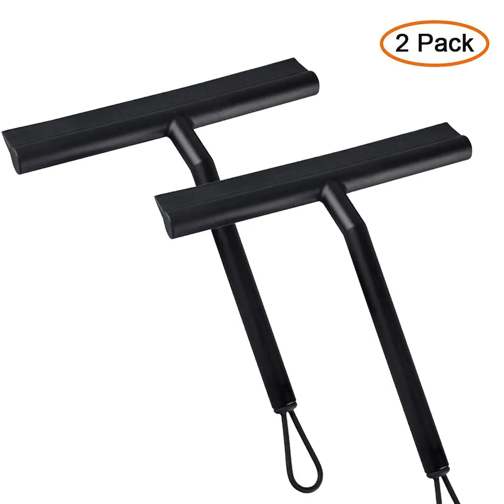 Shower squeegee set, 2-pack, black with silicone holder for glass doors and mirrors