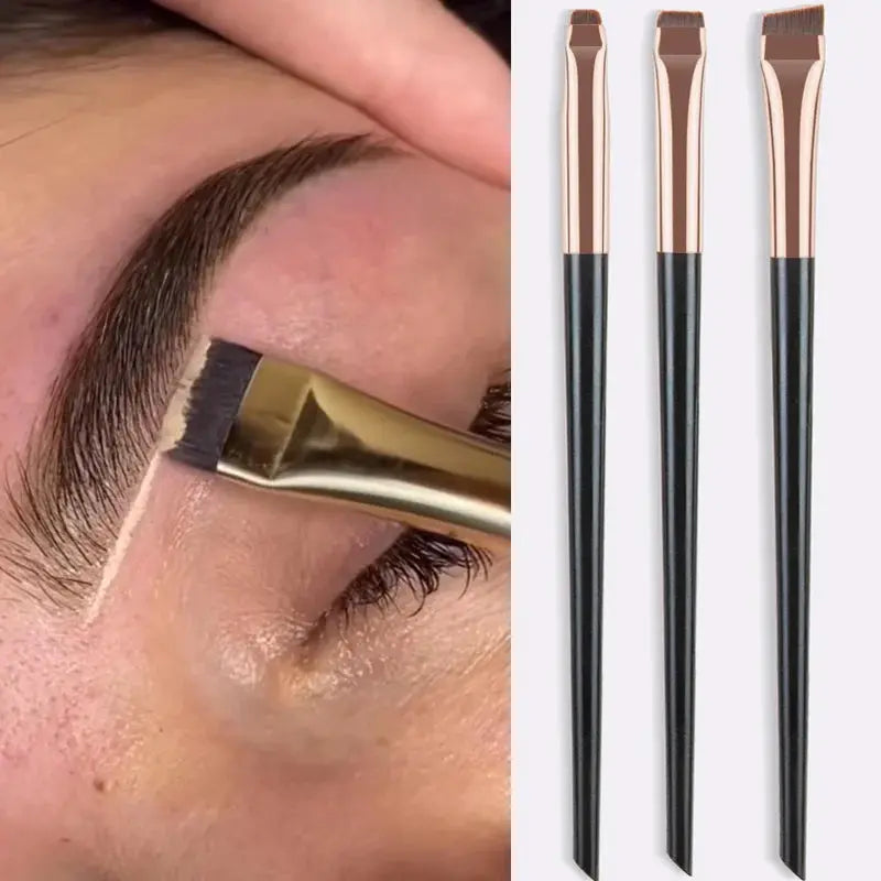 Karsyngirl 3 Piece Eyeliner and Brow Brush Set Portable Fine Angled Flat Ultra Thin Precision Tools
