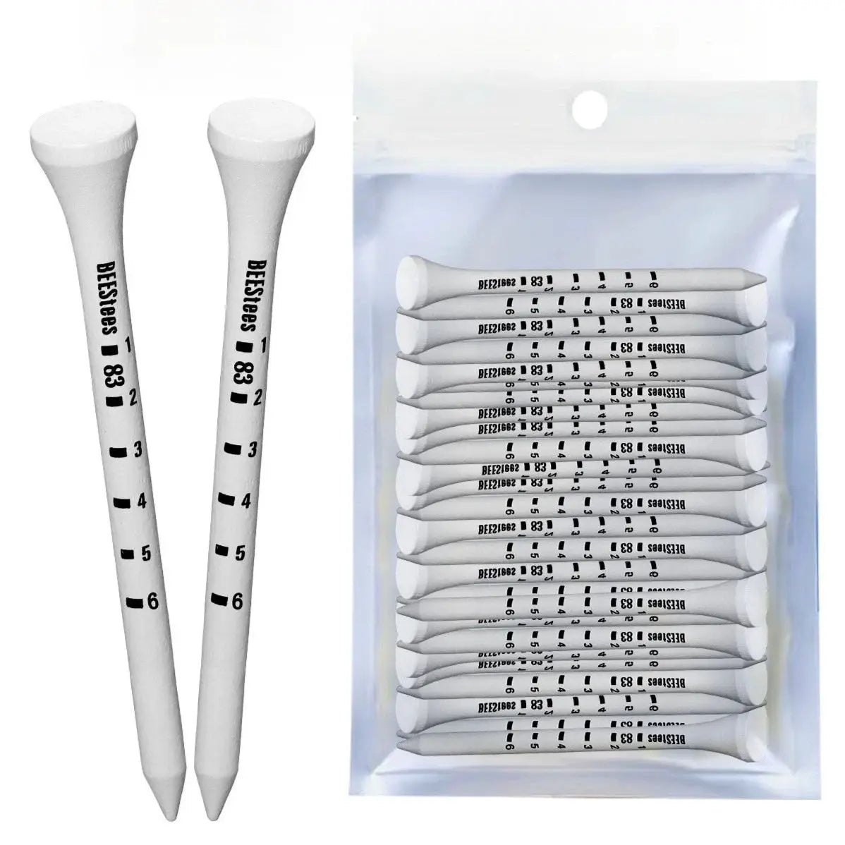 50 Pieces Bamboo Golf Tees 83mm White And Black Adjustable Depth Side Spin Reduction Friction Degree Scale Tees