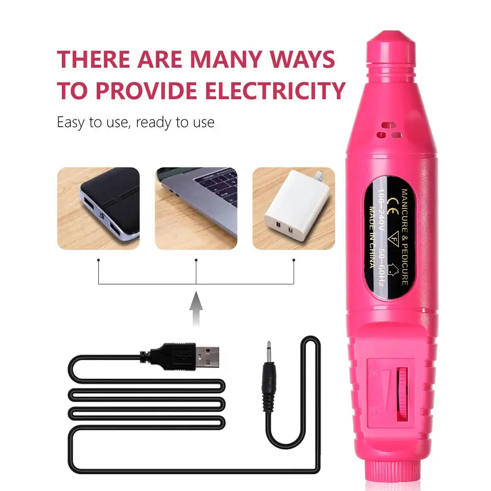 LINMANDA 6 In 1 Electric Nail Drill Kit Portable USB Powered Low Noise 0 To 20000 RPM For Manicure And Pedicure