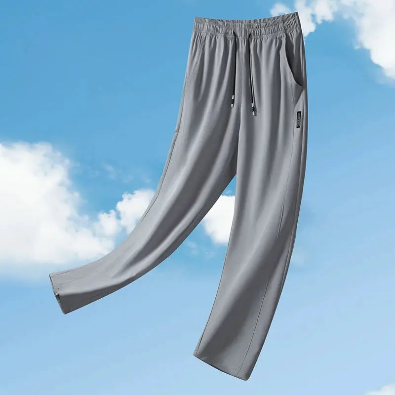 Running pants by Simples Market in gray ice-silk, loose-fit, quick-dry with drawstring waist