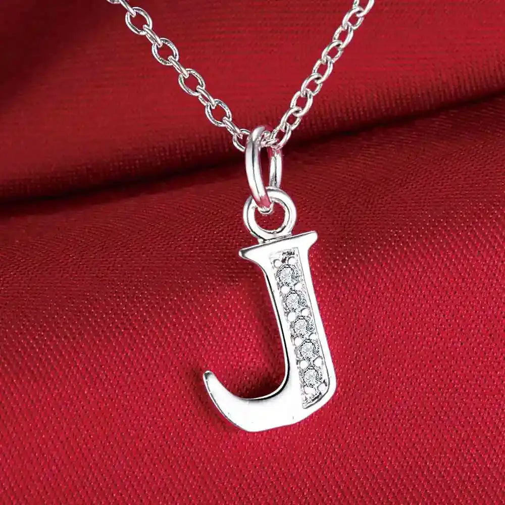 Letter J pendant necklace in 925 sterling silver with zircon stones