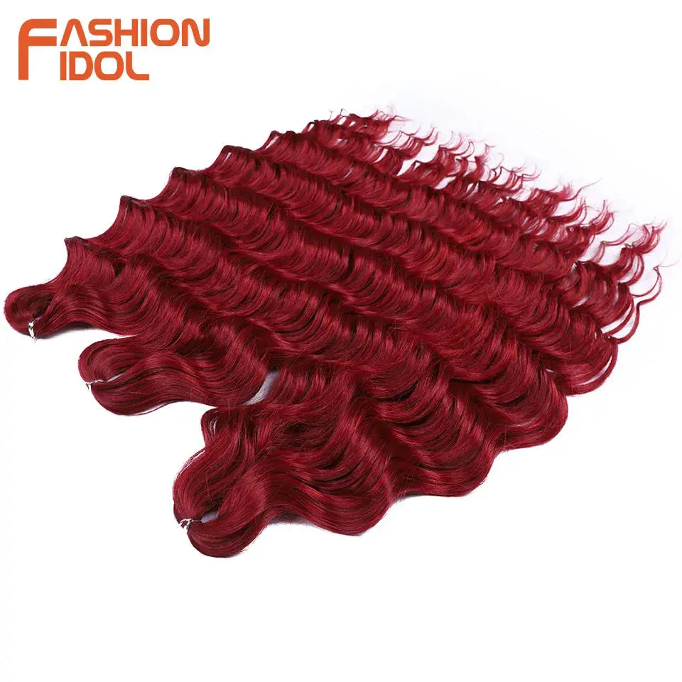 Anna 24-inch synthetic water-wave braiding hair extensions, deep red ombre, Fashion Idol logo visible