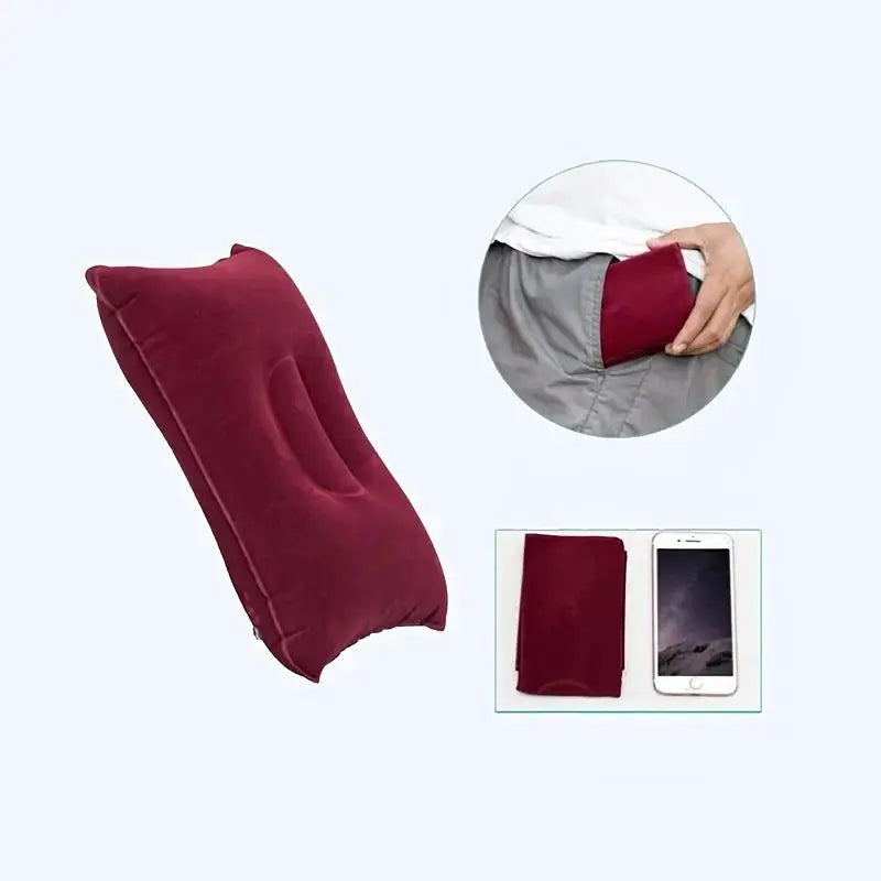 Inflatable Travel Pillow For Office Car Camping And Hiking With Ergonomic Neck And Lumbar Support