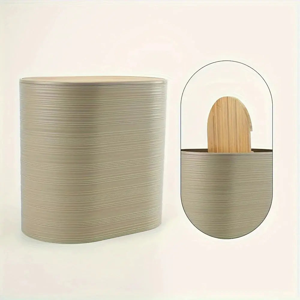 6-piece bathroom accessories set with beige ribbed cylindrical containers for countertop vanity