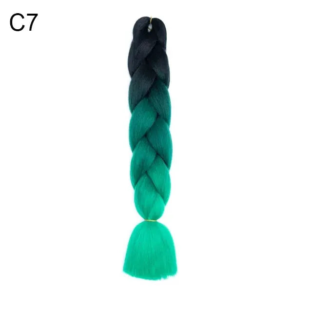 24-inch synthetic yaki braids ombre hair extension in black to green; Simples Market jumbo braid