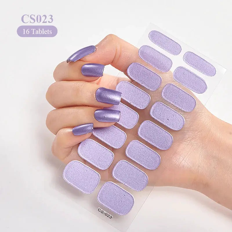 Full cover nail stickers lavender purple glitter; self-adhesive manicure sheets, 16 tablets.