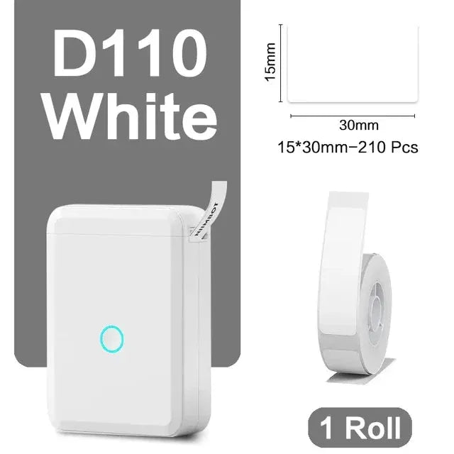 Niimbot D110 white portable mini label printer with 1 roll label tape by Simples Market