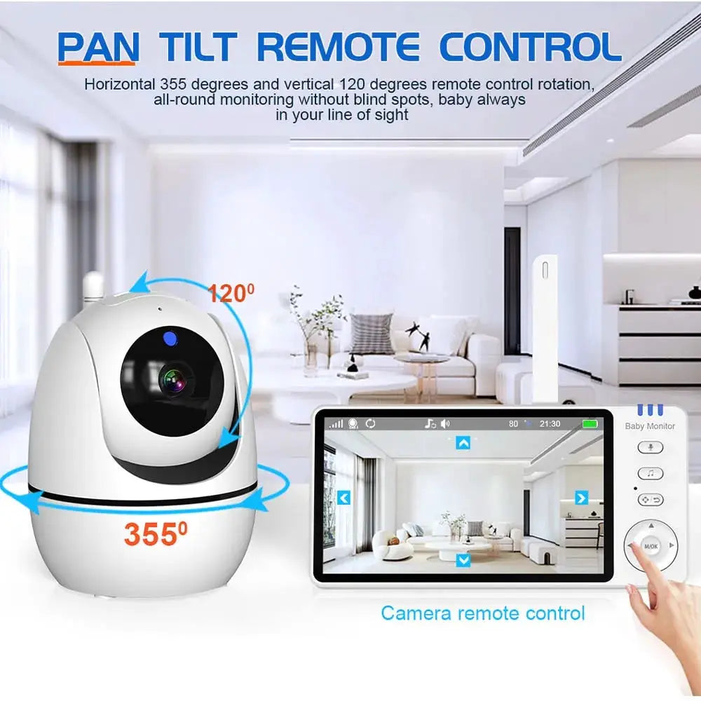 5 Inch Video Baby Monitor With PTZ Camera Zoom Lullaby Temperature Sensor Security Protection Surveillance System