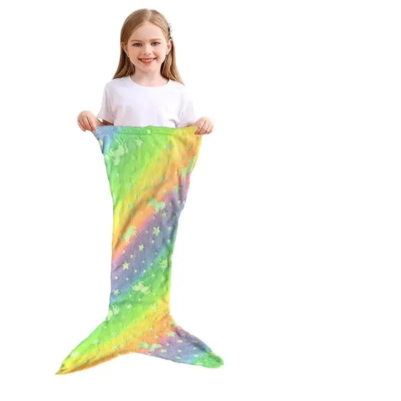 Night Glow Mermaid Tail Blanket For Kids Soft Flannel Fleece Wearable Companion Blanket All Seasons