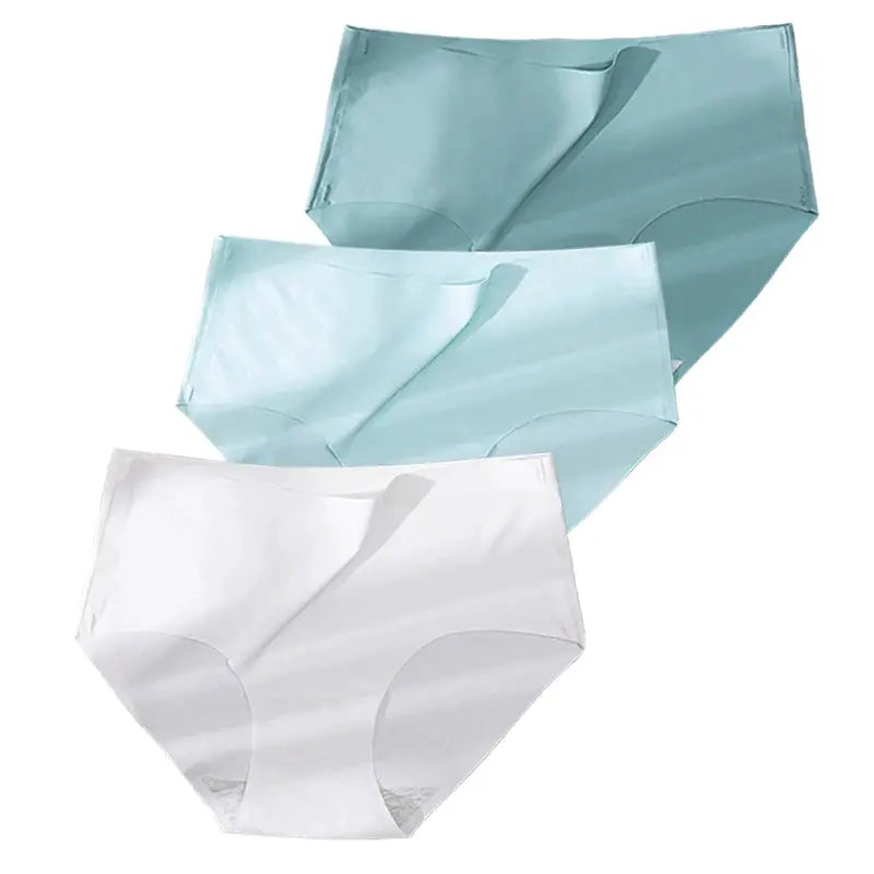 3-pack plus-size women's ice silk seamless panties in solid colors white, light blue, teal