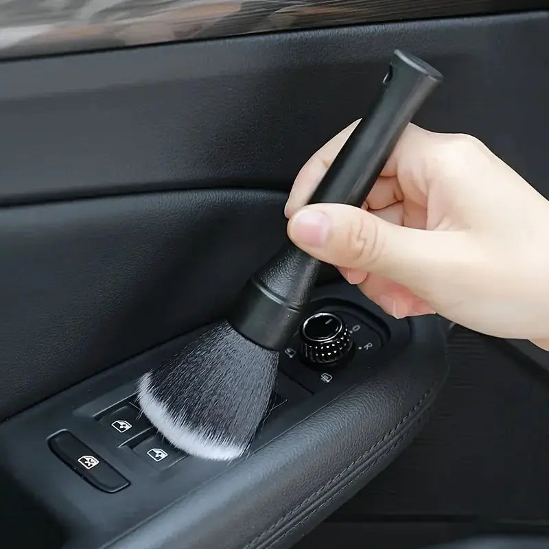Car Ultra-Soft Detailing Brush by Simples Market with black handle and white bristles for interior dusting