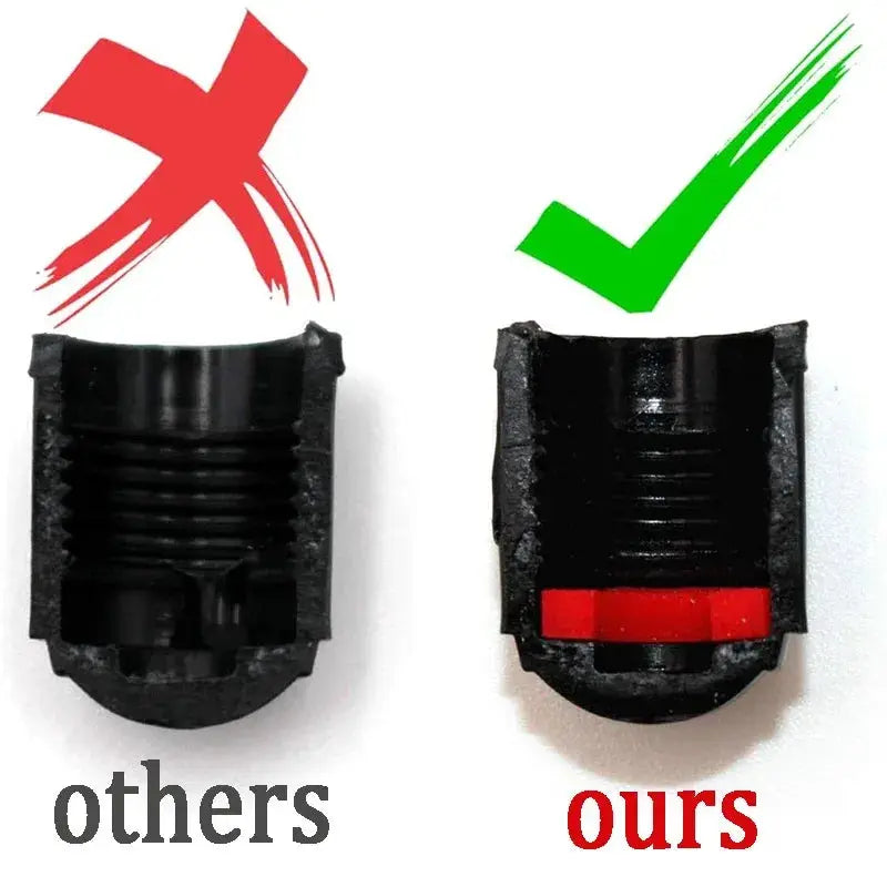 Car tyre valve caps 10pcs Simples Market, dustproof decorative universal caps; black with red inner insert.