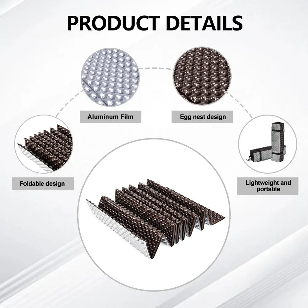 Simples Market ultralight folding egg nest camping pad, foam sleeping mat with aluminum film and portable storage bag.