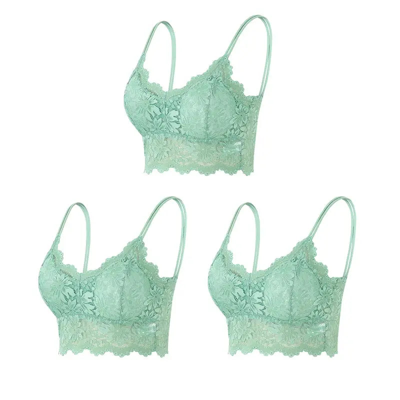 Simples Market 3-piece mint green lace bralette set; wireless, seamless, hollow-out design