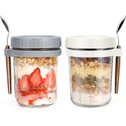 350ml Glass Overnight Oats Cup Portable With Lid And Integrated Spoon