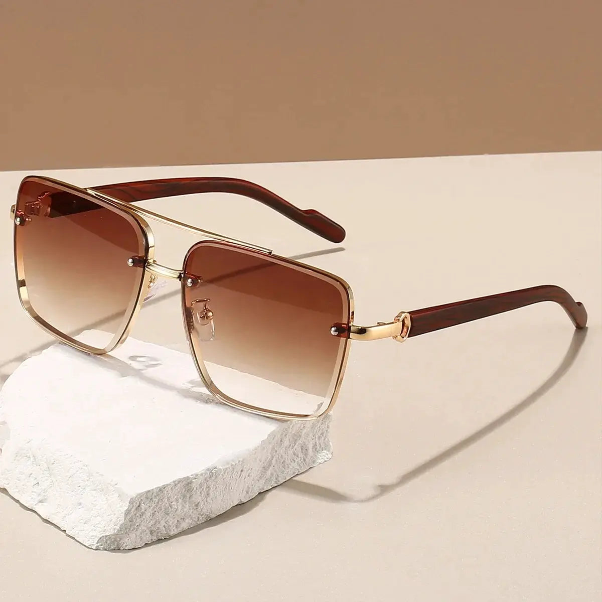 KAMMPT Fashion Retro Square Metal Sunglasses For Women Original Brand Design Driving Pilot Double Bridge Sunglasses