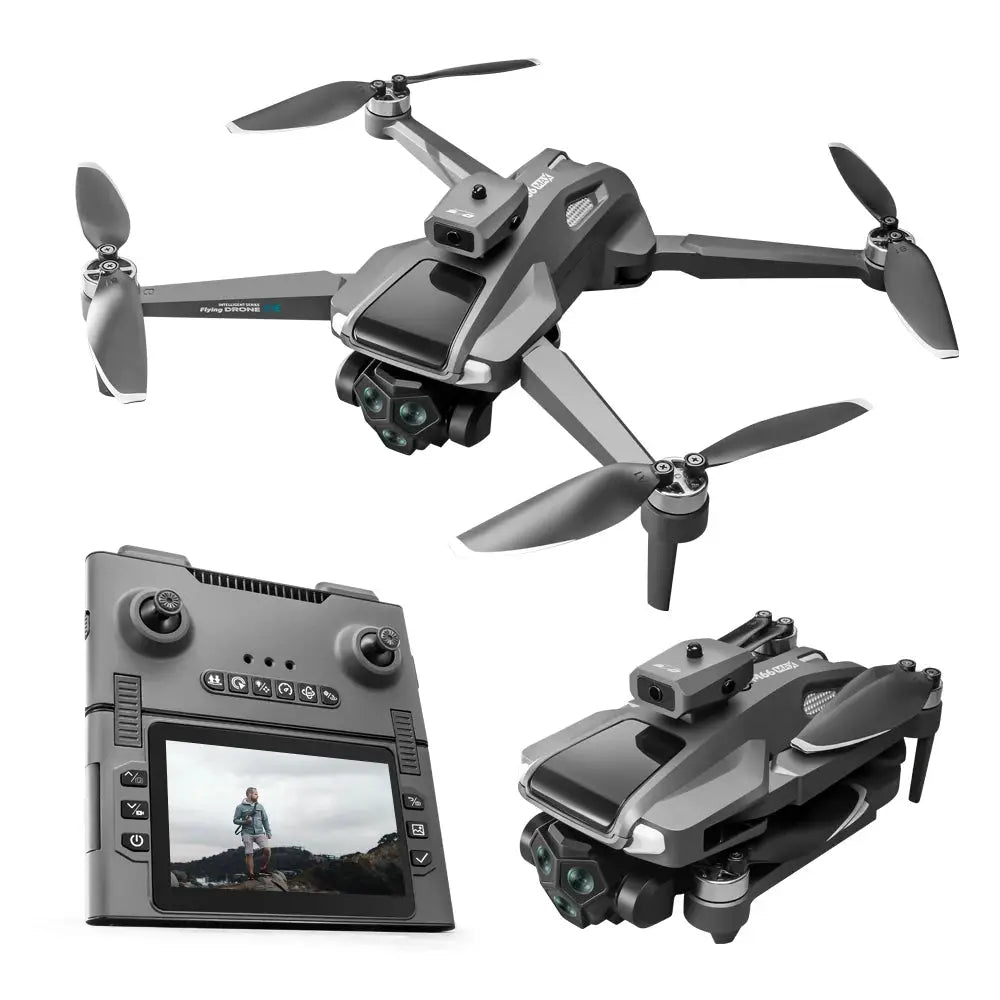 M66 drone by Simples Market: 2 folding gray quadcopters with remote and built-in screen