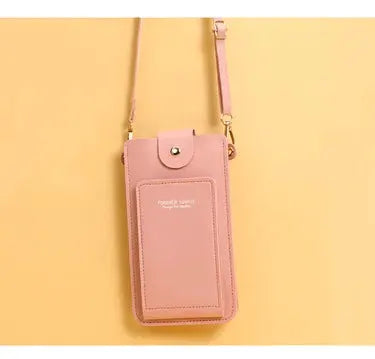 Simples Market pink soft leather crossbody wallet with phone pocket and adjustable strap