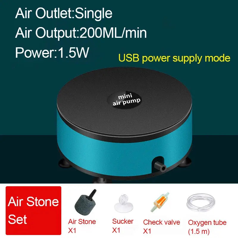 Ultra Silent 220ml Per Minute 1.5W Aquarium Air Pump Mini Oxygen Compressor For Fish Tanks