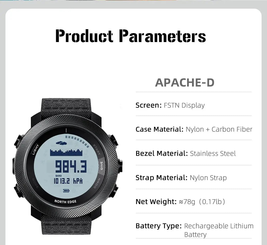 NORTH EDGE APACHE-D digital dive watch with nylon strap and stainless steel bezel