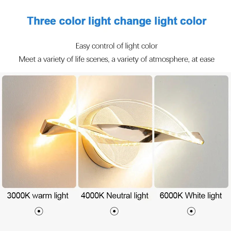 Nordic LED wall lamp by Simples Market; modern acrylic bedside wall light with 3000K/4000K/6000K color temps