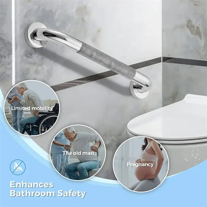 Bathroom grab bar, Simples Market stainless steel, 300–500mm, anti-slip textured grip, wall-mounted shower safety rail