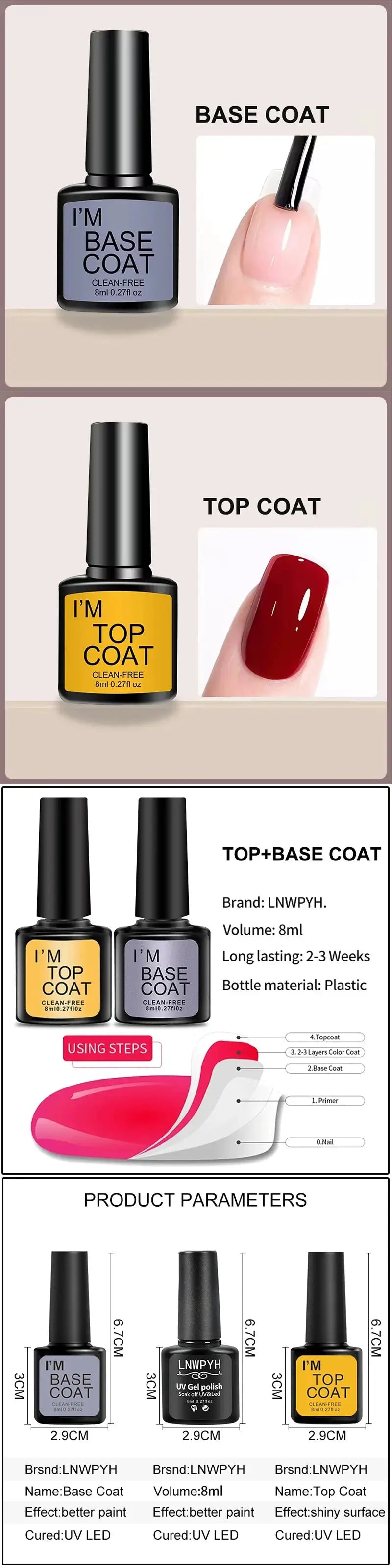 Simples Market gel nail base coat and top coat duo, 8ml each, blue base coat and yellow top coat, 2 bottles.