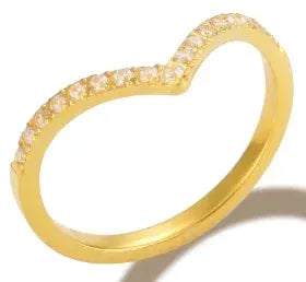 Gold Stainless Steel Ring With Round Bead And Clear Crystal Zircon Waterproof Everyday Fine Jewelry
