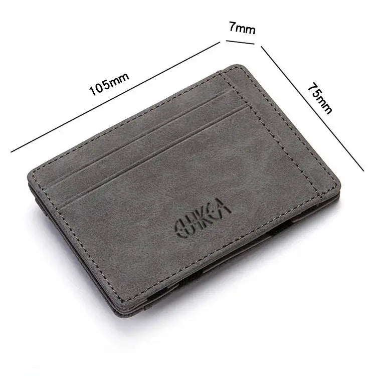 GUKCH PU leather mini card holder wallet, gray-brown, slim 7mm thick