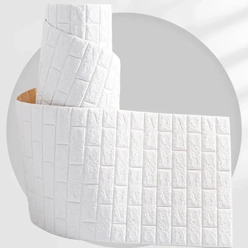3D self-adhesive brick wallpaper by Simples Market, white textured wall panels