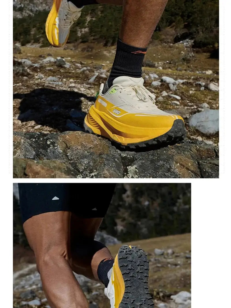 Li-Ning men's DI LU 2 trail running shoes in yellow and cream with rugged black outsole