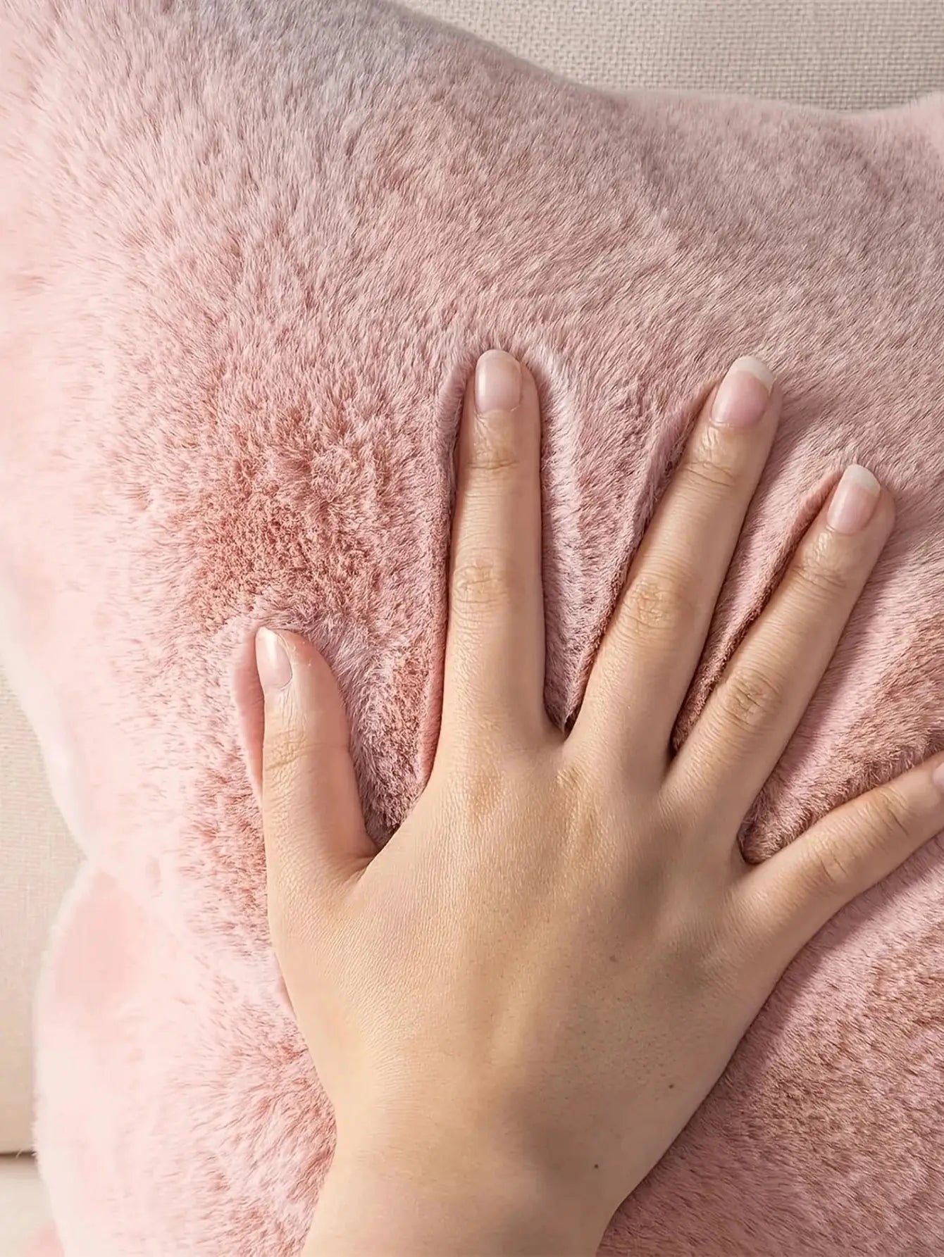 Simples Market pink faux-fur plush throw pillow cover, ultra-soft decorative cushion case