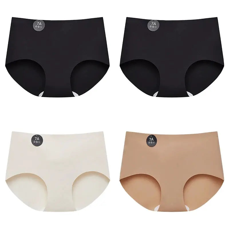 Simples Market Mulberry Silk seamless briefs for women; 4-piece set in black (2), white, beige