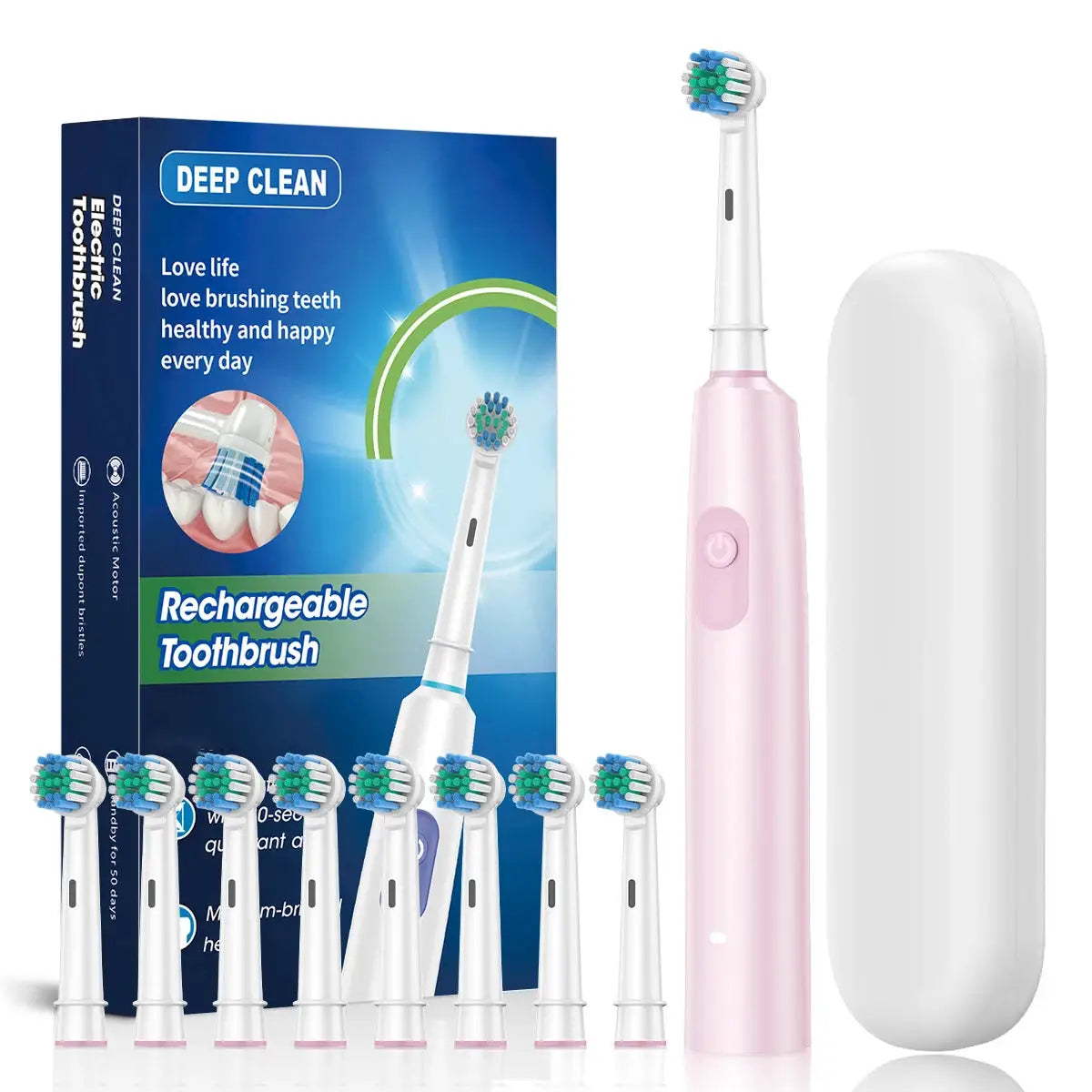 BrightSmile Rotary Electric Toothbrush With 8 Heads For Deep Plaque Removal Timer Waterproof And Rechargeable
