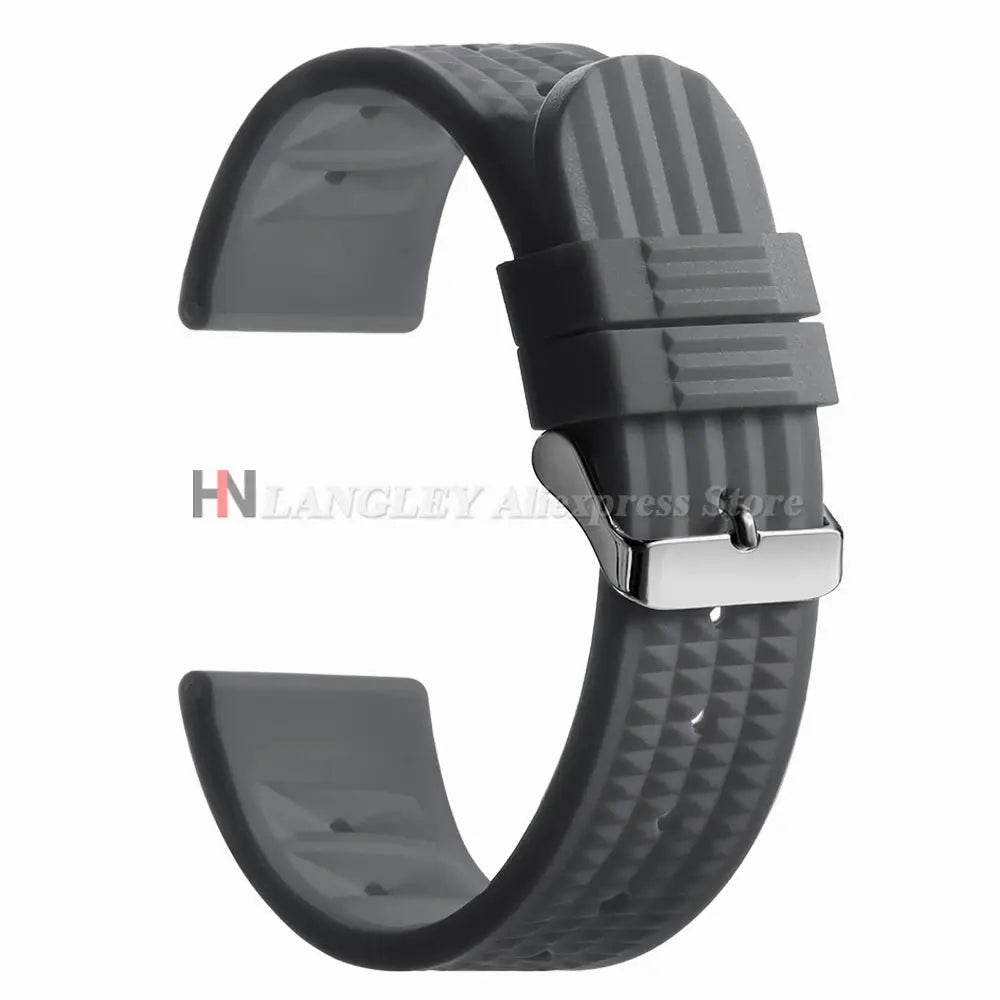 Watchdives Soft Rubber Waffle Strap 20mm 22mm Silicone Diver Watchband For Seiko SKX007 Waterproof