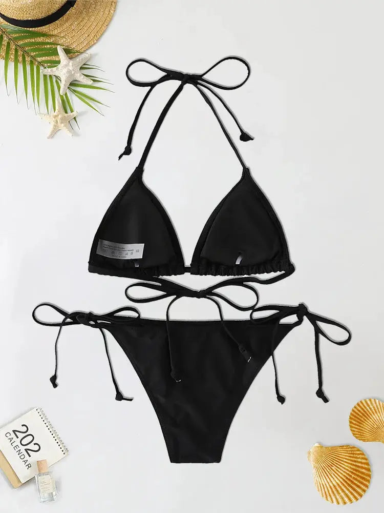 Bikini set, black triangle string, 2pc swimsuit by Simples Market