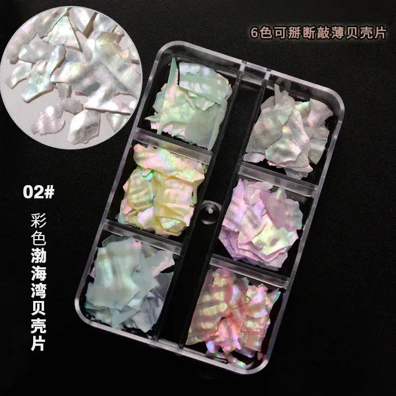 Aurora Abalone Shell Flakes Nail Charms 3D Irregular Slice Sequins Iridescent Natural Shell Shimmers For Nail Art